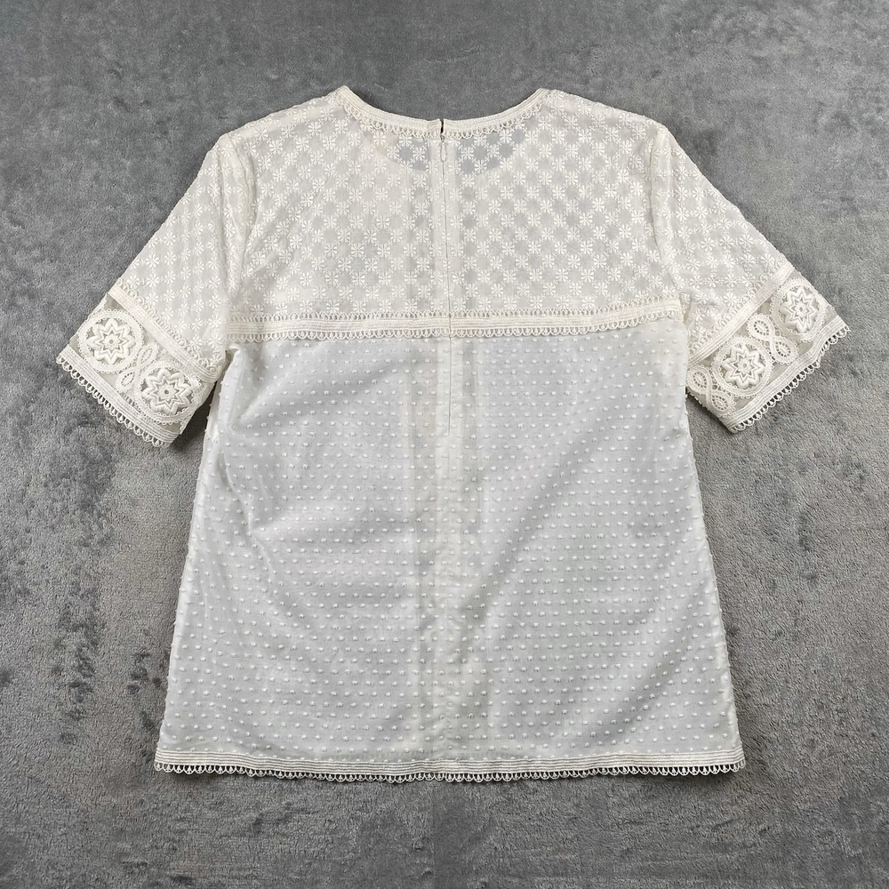 Andrew GN Top Womens Sz 6 FR 38 White Semi Sheer Blouse Lace Cotton Silk France - Picture 8 of 13